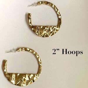NWT Gold Hammered Asymmetrical Hoop Earrings